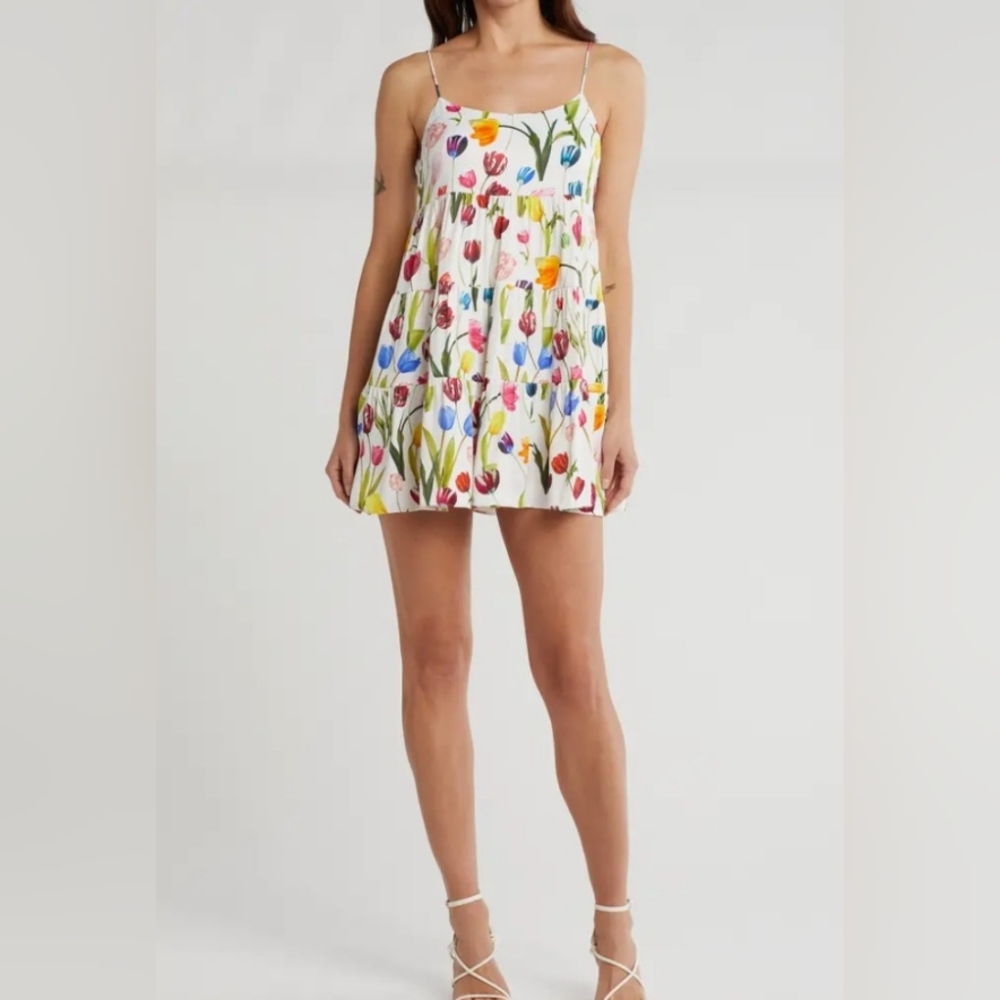 NWT Alice + Olivia Collen Floral Spaghetti Strap Tiered Minidress